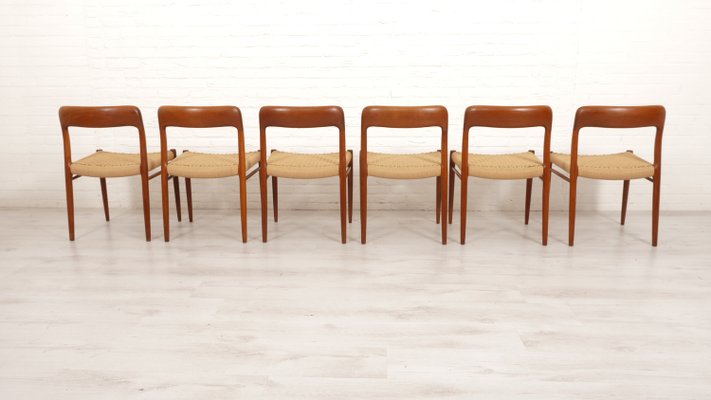 Model 75 Dining Chairs in Teak by Niels Otto Møller for J.L. Møllers, 1950s, Set of 6-HPM-2035056