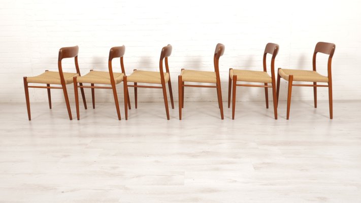 Model 75 Dining Chairs in Teak by Niels Otto Møller for J.L. Møllers, 1950s, Set of 6-HPM-2035056