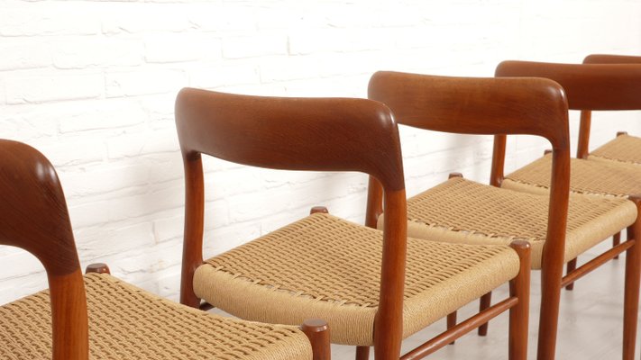 Model 75 Dining Chairs in Teak by Niels Otto Møller for J.L. Møllers, 1950s, Set of 6-HPM-2035056