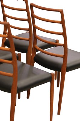 Model 82 Chairs in Teak and Black Leather by Niels Otto (N. O.) Møller for J.L. Møllers, 1960s, Set of 4-BPJ-1756804