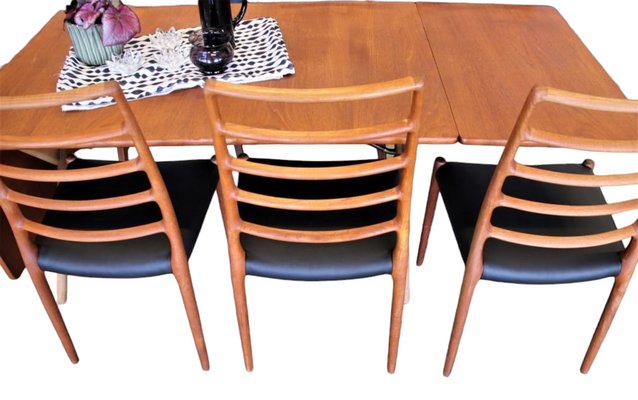 Model 82 Chairs in Teak and Black Leather by Niels Otto (N. O.) Møller for J.L. Møllers, 1960s, Set of 4-BPJ-1756804