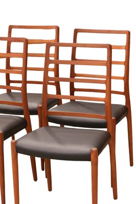 Model 82 Chairs in Teak and Black Leather by Niels Otto (N. O.) Møller for J.L. Møllers, 1960s, Set of 4-BPJ-1756804