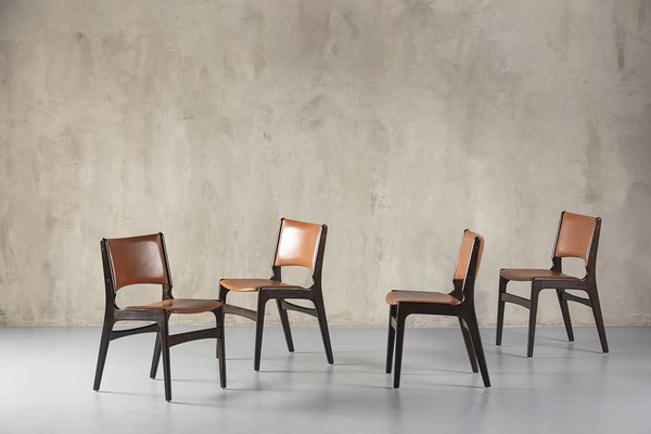 Model 89 Teak and Leather Chairs by Erik Buch, 1970s, Set of 4-SPE-1802934