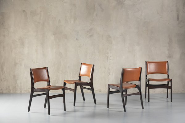 Model 89 Teak and Leather Chairs by Erik Buch, 1970s, Set of 4-SPE-1802934