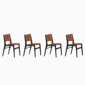 Model 89 Teak and Leather Chairs by Erik Buch, 1970s, Set of 4-SPE-1802934