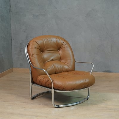 Model 915 Armchair in Chrome and Brown Leather by Carlo de Carli for Cinova, 1969-UH-1756782