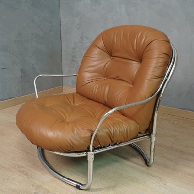 Model 915 Armchair in Chrome and Brown Leather by Carlo de Carli for Cinova, 1969-UH-1756782