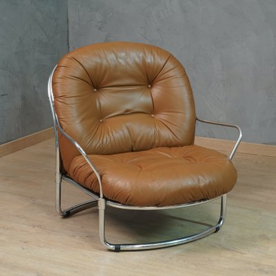 Model 915 Armchair in Chrome and Brown Leather by Carlo de Carli for Cinova, 1969-UH-1756782