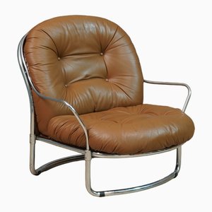 Model 915 Armchair in Chrome and Brown Leather by Carlo de Carli for Cinova, 1969-UH-1756782