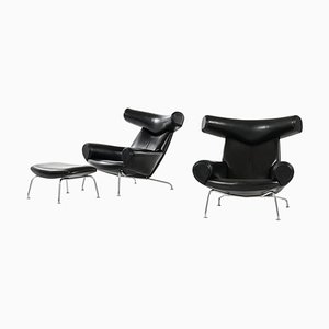 Model Ej-100 Easy Chair and Stool by Hans Wegner for Erik Jorgensen, Set of 2-SC-832008