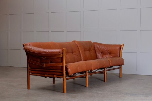 Model Indra 3-Seater Leather Sofa by Arne Norell for Arne Norell AB, 1970s-QU-577769