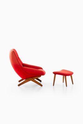 Model ML-91 Easy Chair and Footstool Set by Illum Wikkelsø for Michael Laursen, 1950s, Set of 2-SC-586811