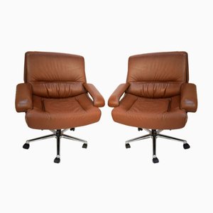 Model P.85 Swivel Chairs in Leather by Giovanni Offredi for Saporiti Italia, Italy, 1980s, Set of 2-WF-1093386