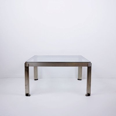 Model T113 Coffee Table in Steel and Crystal attributed to Osvaldo Borsani for Tecno, 1970s-JG-1797185