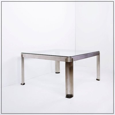 Model T113 Coffee Table in Steel and Crystal attributed to Osvaldo Borsani for Tecno, 1970s-JG-1797185