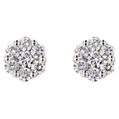 Modern 0.69 Carat Diamond 18 Karat White Gold Flower Stud Earrings, Set of 2-OLU-1743313