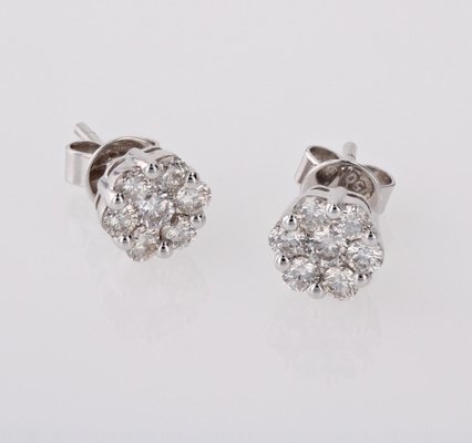 Modern 0.69 Carat Diamond 18 Karat White Gold Flower Stud Earrings, Set of 2-OLU-1743313