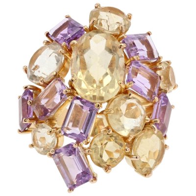 Modern Amethyst & Citrine 18 Karat Yellow Gold Cocktail Ring, 1950s-OLU-981467