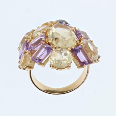 Modern Amethyst & Citrine 18 Karat Yellow Gold Cocktail Ring, 1950s-OLU-981467