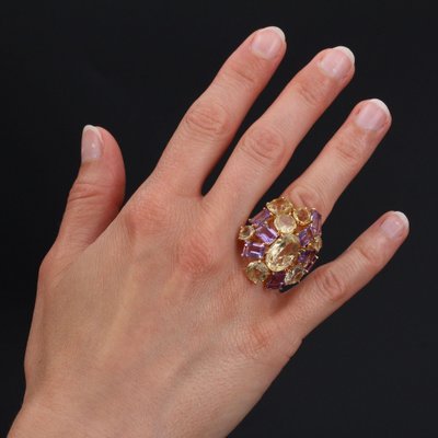 Modern Amethyst & Citrine 18 Karat Yellow Gold Cocktail Ring, 1950s-OLU-981467