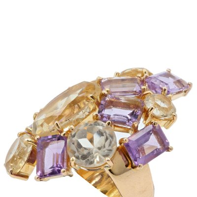 Modern Amethyst & Citrine 18 Karat Yellow Gold Cocktail Ring, 1950s-OLU-981467