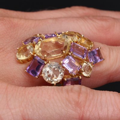 Modern Amethyst & Citrine 18 Karat Yellow Gold Cocktail Ring, 1950s-OLU-981467