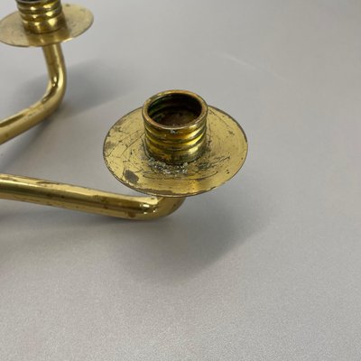 Modern Auböck Style Brutalist Brass and Leather Candleholder, 1950s-QZ-1814032