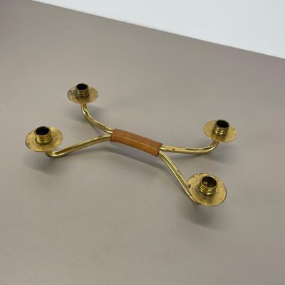 Modern Auböck Style Brutalist Brass and Leather Candleholder, 1950s-QZ-1814032