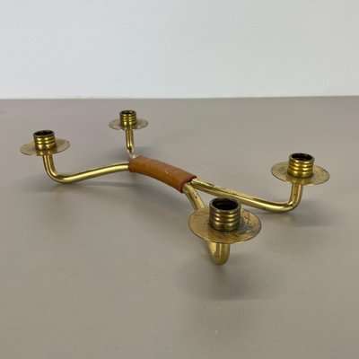 Modern Auböck Style Brutalist Brass and Leather Candleholder, 1950s-QZ-1814032