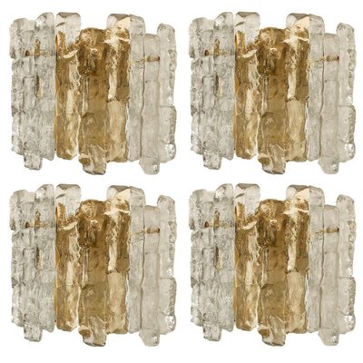 Modern Brass Two-Tiered Ice Glass Chandeliers from Kalmar, 1970s , Set of 2-VDW-902900