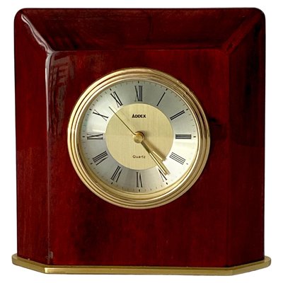 Modern Burgundy Plastic and Brass Table Clock, France, 1970s-UR-1388928