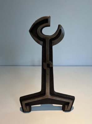 Modern Cast Iron and Wrought Iron Andirons, 1950s, Set of 2-BA-1479947