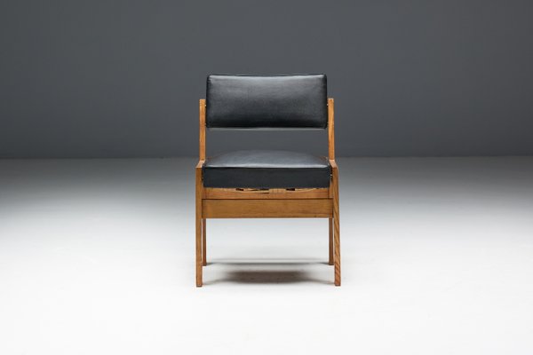 Modern Chairs in Oak and Original Vinyl by Wim Den Boon, 1950s-GW-2023406