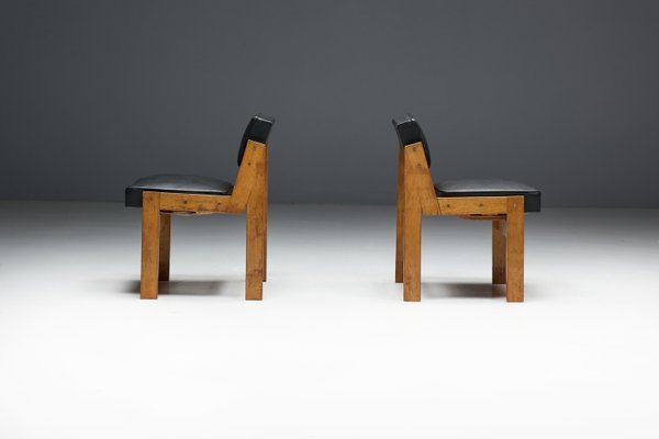 Modern Chairs in Oak and Original Vinyl by Wim Den Boon, 1950s-GW-2023406