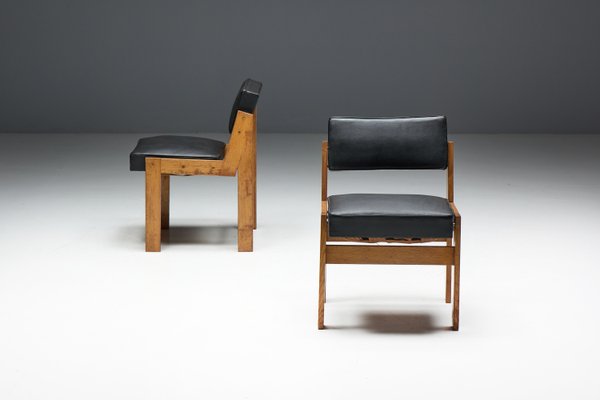 Modern Chairs in Oak and Original Vinyl by Wim Den Boon, 1950s-GW-2023406