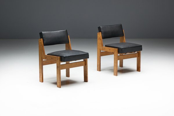 Modern Chairs in Oak and Original Vinyl by Wim Den Boon, 1950s-GW-2023406