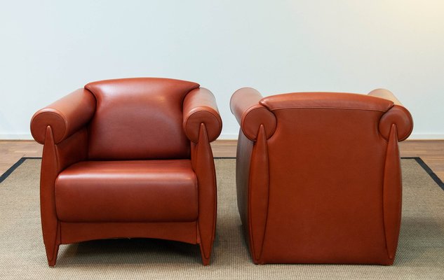 Modern Cognac Leather Club Chairs by Klaus Wettergren, 1980s, Set of 2-JE-1331404