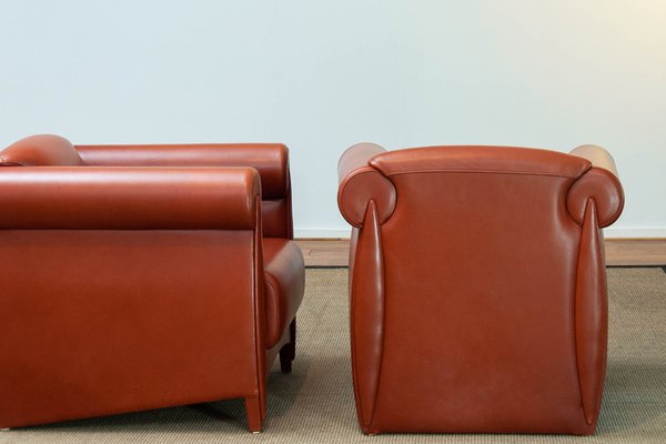 Modern Cognac Leather Club Chairs by Klaus Wettergren, 1980s, Set of 2-JE-1331404