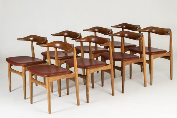 Modern Cowhorn Dining Chairs by Knud Færch for Slagelse Møbelværk, 1950s, Set of 8-NL-1783819