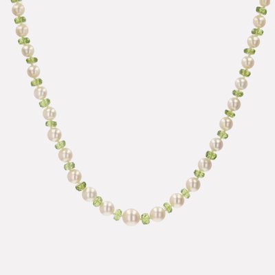 Modern Cultured Pearls Peridots 18 Karat Yellow Gold Clasp Necklace-OLU-1778273