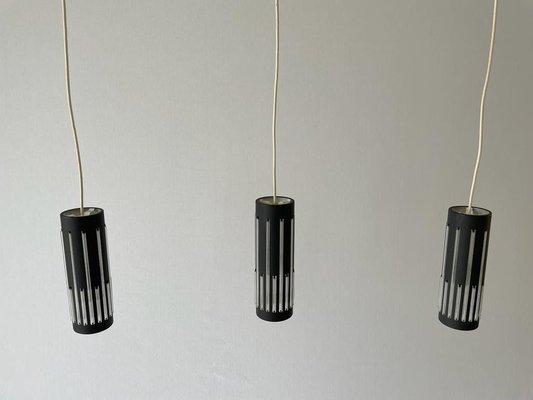 Modern Cylinder Pendant Lamp in Glass and Black Metal, 1960s-RDS-1733763