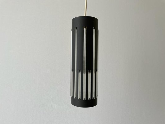 Modern Cylinder Pendant Lamp in Glass and Black Metal, 1960s-RDS-1733763