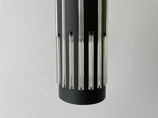 Modern Cylinder Pendant Lamp in Glass and Black Metal, 1960s-RDS-1733763