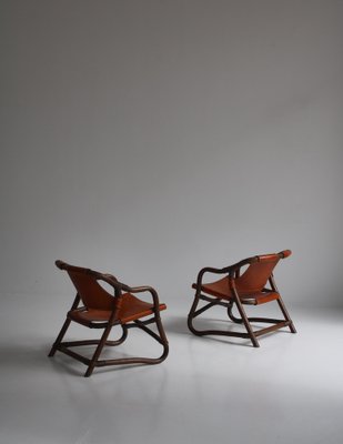 Modern Danish Lounge Chairs Manilla in Stained Bamboo and Saddle Leather, 1960s, Set of 2-WRF-1321043