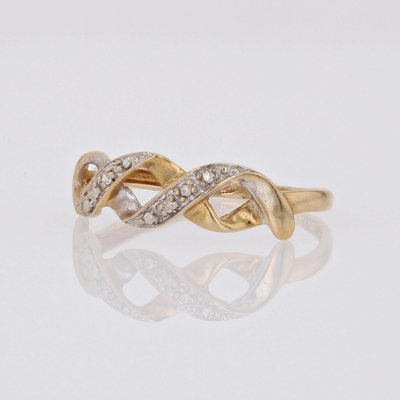 Modern Diamond 18 Karat Yellow White Gold Interlaced Ring-OLU-1798522