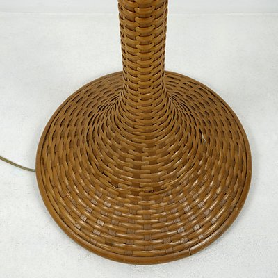 Modern Floor Lamp with Braided Rattan Base and White Witch Hat Shade, 1970s-RY-795868