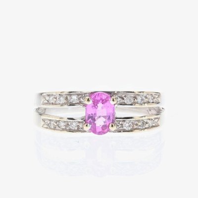 Modern French 18 Karat White Gold Ring with Pink Sapphire and Diamonds-OLU-1188473