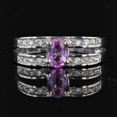 Modern French 18 Karat White Gold Ring with Pink Sapphire and Diamonds-OLU-1188473