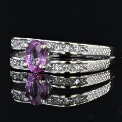 Modern French 18 Karat White Gold Ring with Pink Sapphire and Diamonds-OLU-1188473