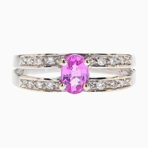 Modern French 18 Karat White Gold Ring with Pink Sapphire and Diamonds-OLU-1188473